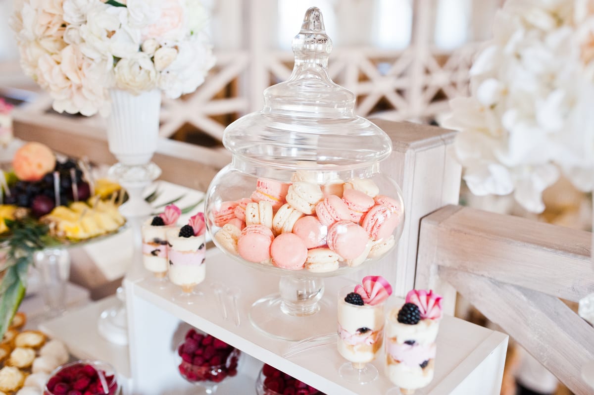 Hire candy cart — delicious dessert table with macarons and berries for parties and events in Johannesburg, Sandton and Randburg
