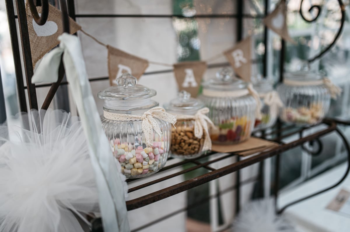 Hire candy cart — colorful candy jars on display for special event for parties and events in Johannesburg, Sandton and Randburg