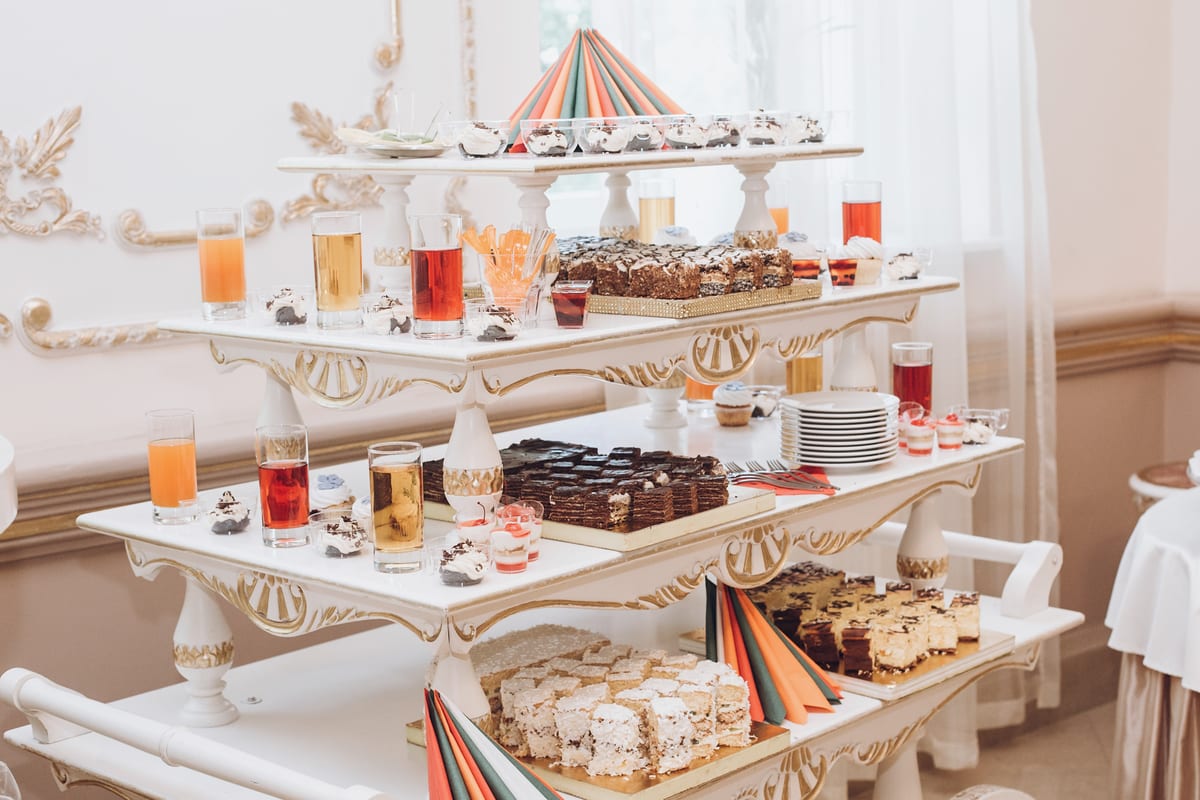 Hire candy cart — delicious fruits on stand and desserts sweet on ta for parties and events in Johannesburg, Sandton and Randburg