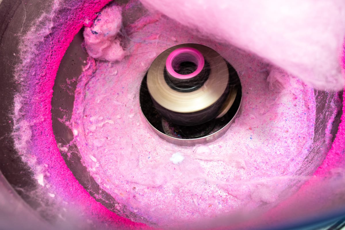 Candy Floss Machine hire — pink cotton candy machine close up view | Panda Party Hire Hire candy floss machine — pink cotton candy machine close up view for parties and events in Johannesburg, Sandton and Randburg