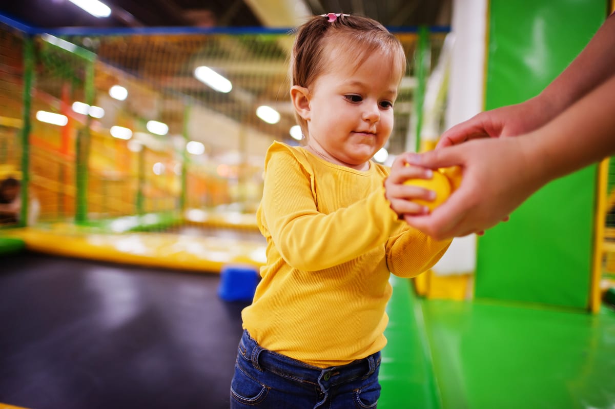 Hire soft play equipment — cute baby girl playing in indoor play center kind for parties and events in Johannesburg, Sandton and Randburg