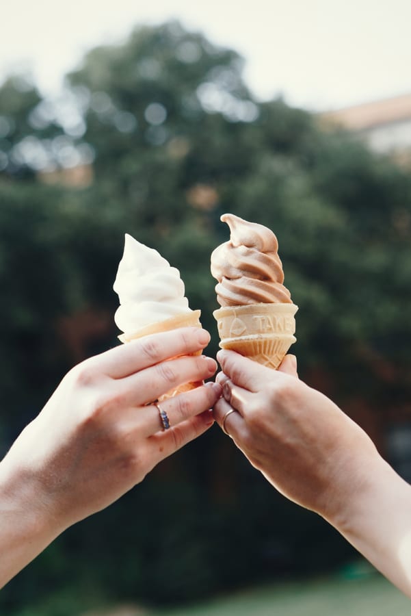 Hire soft serve machine — ice cream cones in hands outdoors for parties and events in Johannesburg, Sandton and Randburg