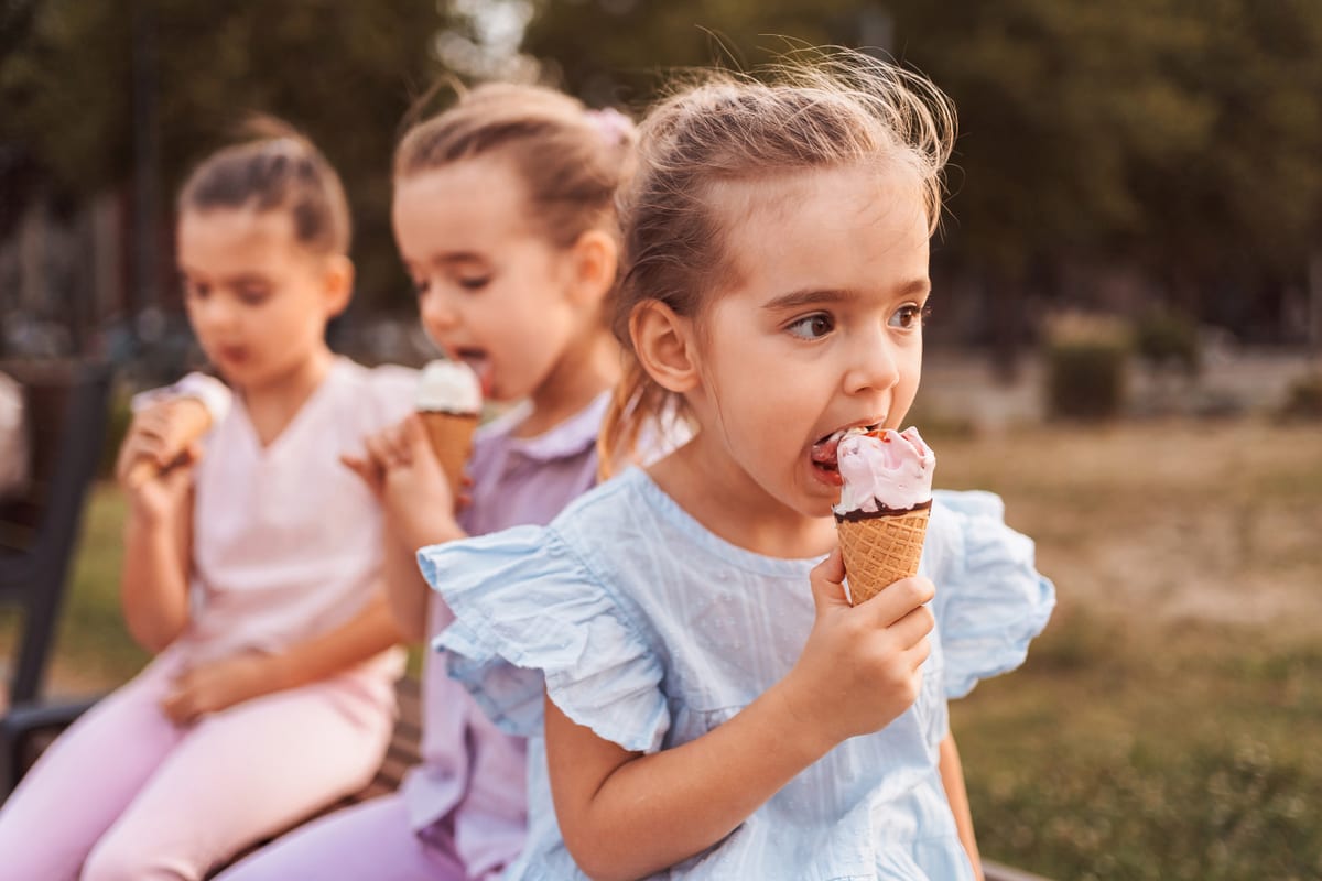 Hire soft serve machine — three little girls enjoying ice cream cones in a p for parties and events in Johannesburg, Sandton and Randburg