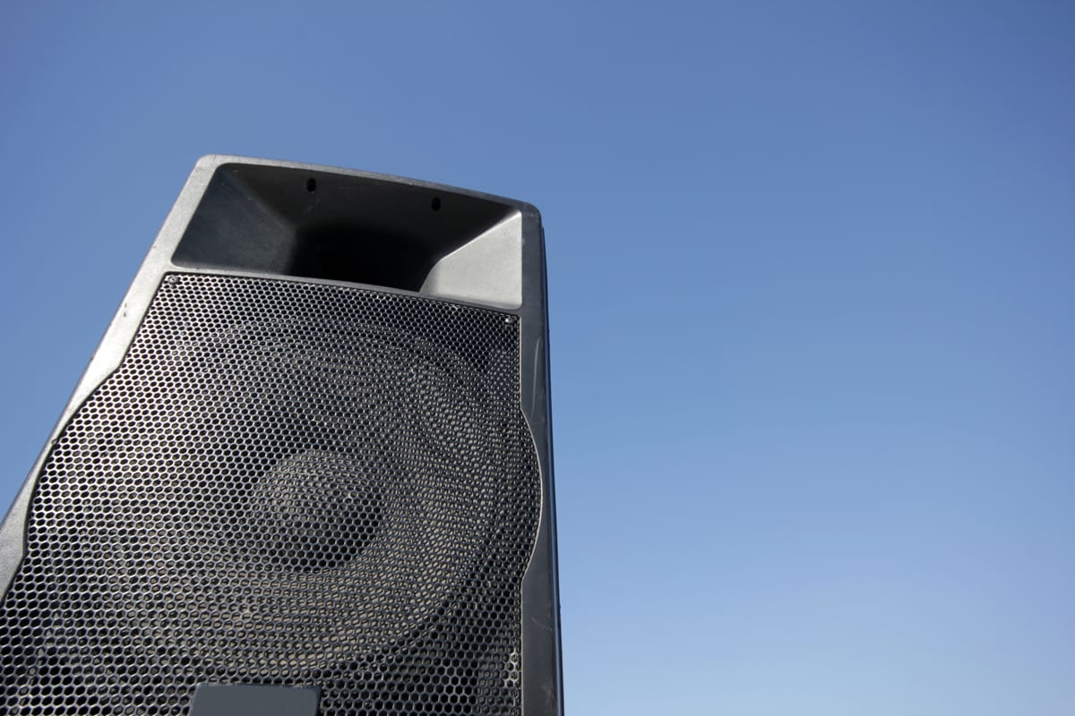 Hire sound system — speaker and blue sky high angle view for parties and events in Johannesburg, Sandton and Randburg