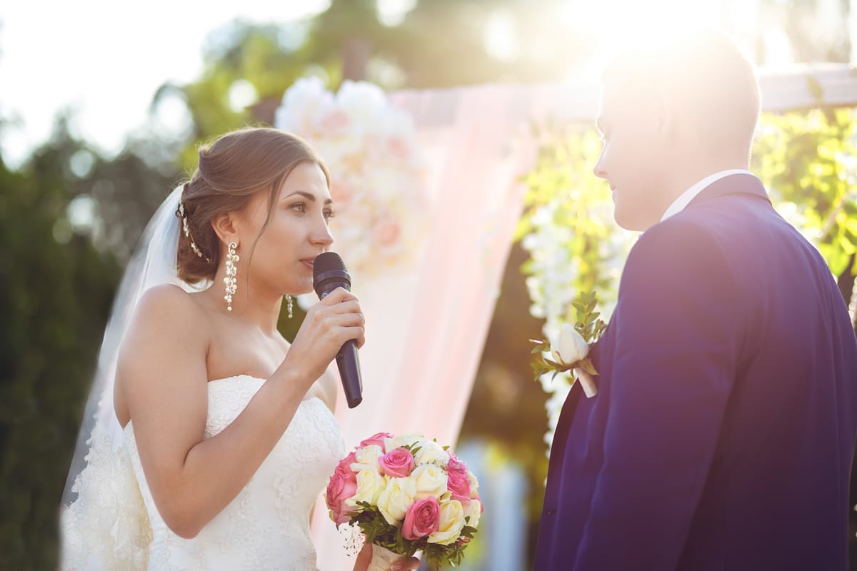 Hire sound system — bride speaking at wedding ceremony with groom for parties and events in Johannesburg, Sandton and Randburg